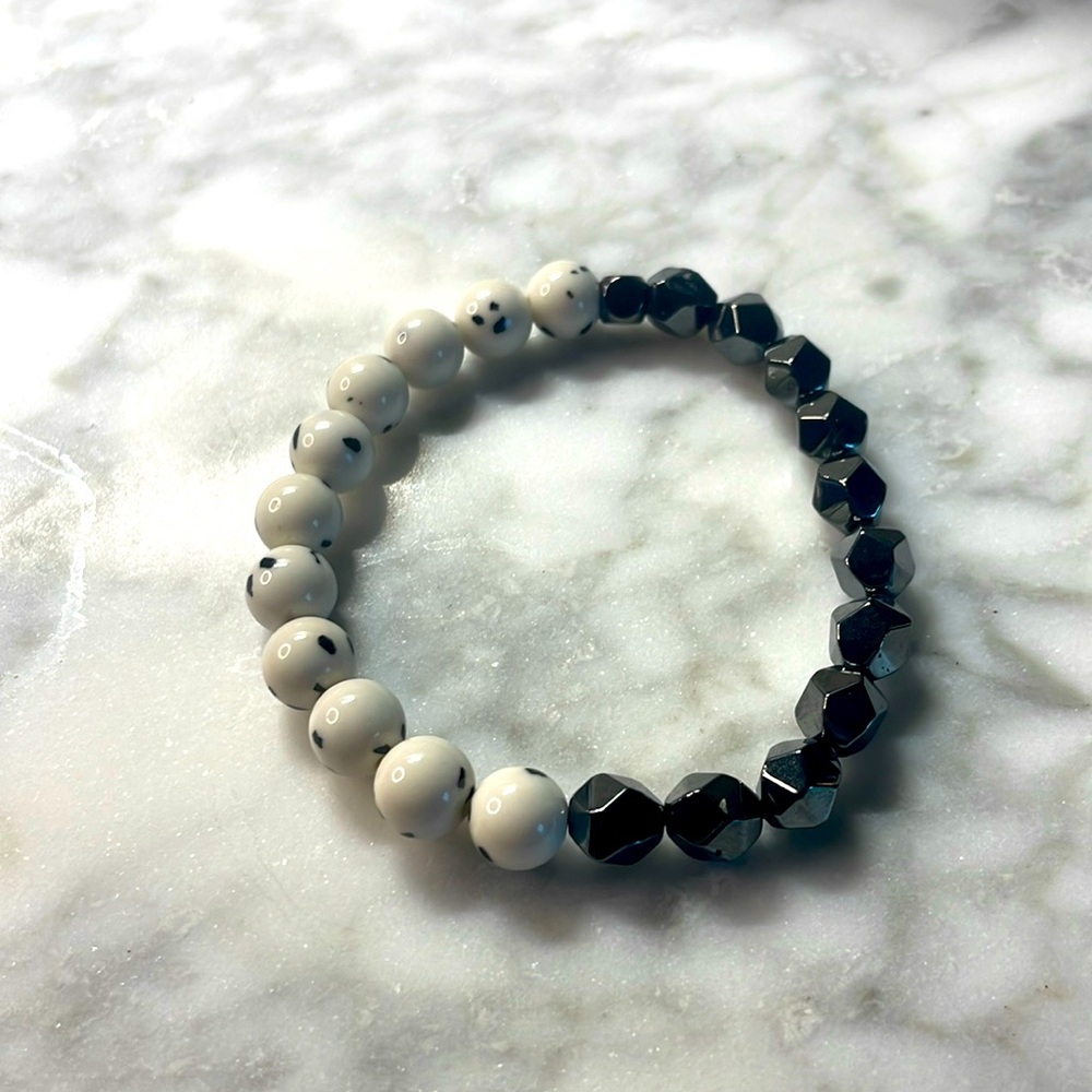 Dalmatian Jade & Grey Hematite Bracelet